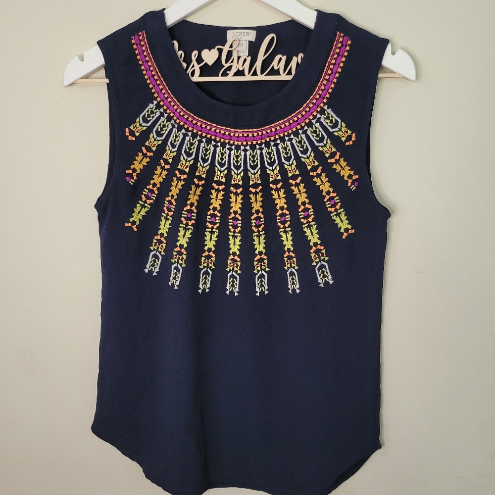 {3/$20} J. Crew Navy Embroidered Tank Top